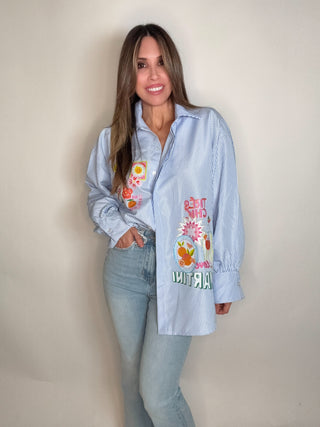 Striped Italian Graphic Button Down