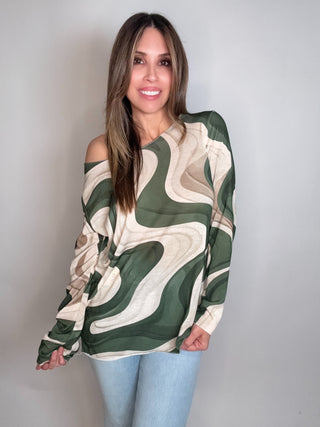 Olive Swirl Knit Top