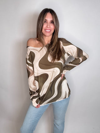 Beige Swirl Knit Top