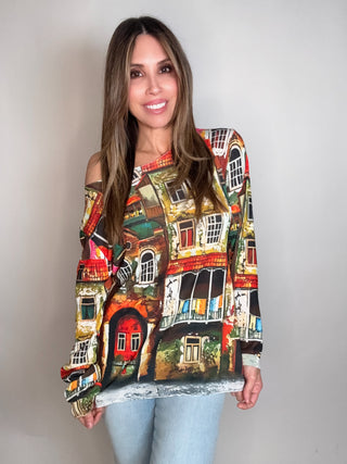 City Print Light Knit Top