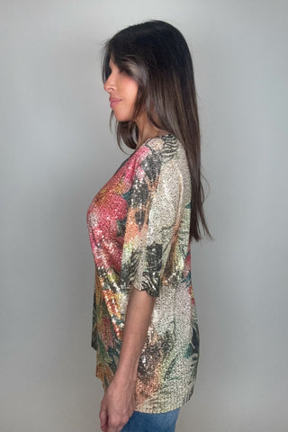 Gold Tropical Sequin Tee - Born To Glam