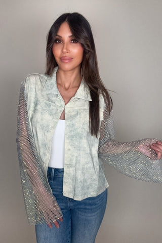 Mint Tye Dye Crystal Sleeve Jacket - Born To Glam