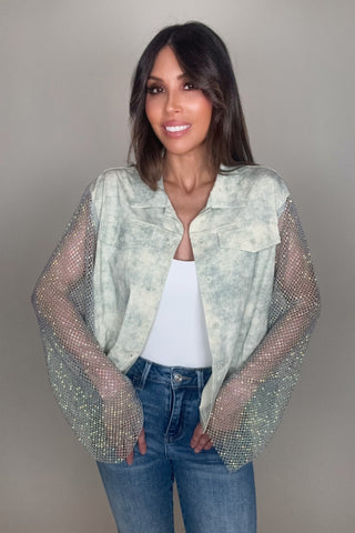 Mint Tye Dye Crystal Sleeve Jacket - Born To Glam