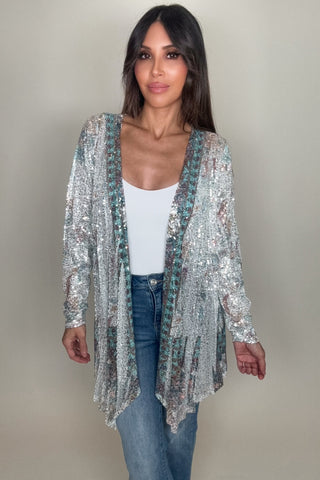 Silver Turquoise Sequin Cardigan - Born To Glam
