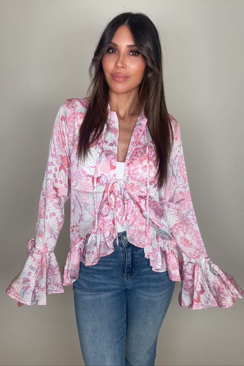Pink Ruffle Flare Sleeve Top