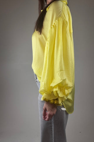 Yellow Puff Sleeve Button Down Top - Born To Glam
