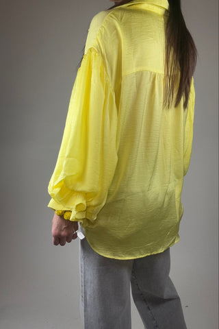 Yellow Puff Sleeve Button Down Top - Born To Glam