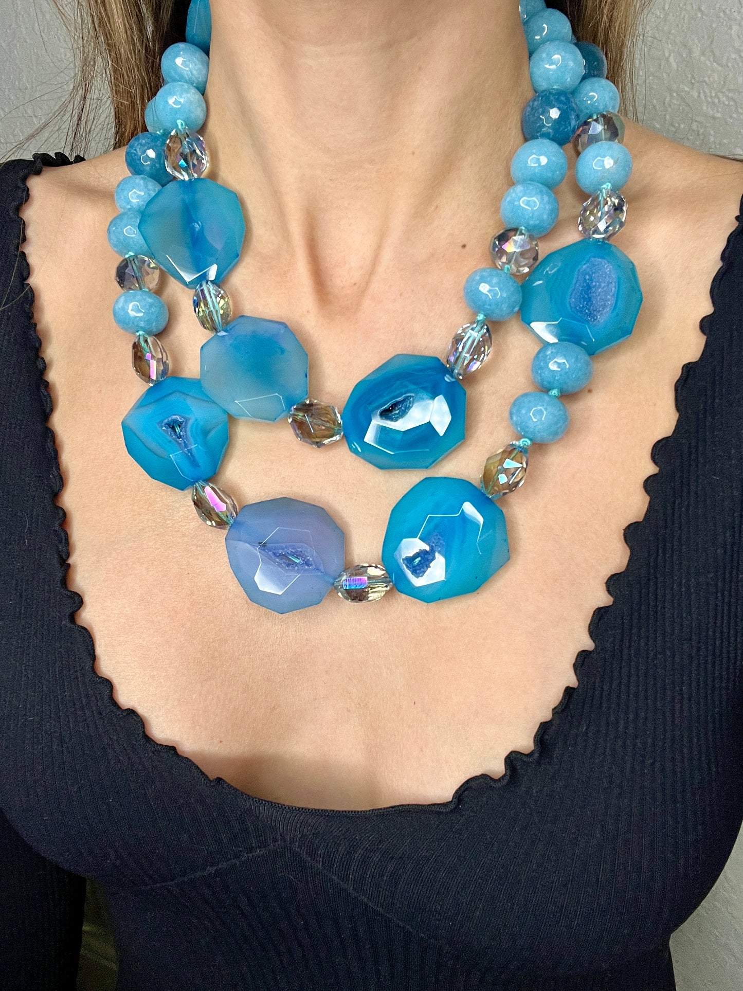 Ultra Blue Quartz Gemstone Statement Long Necklace - Born To Glam