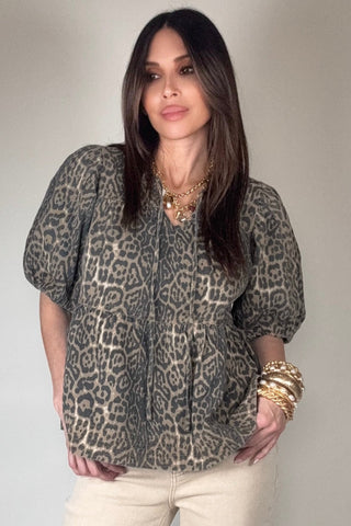 Puff Sleeve Leopard Print Top - Born To Glam