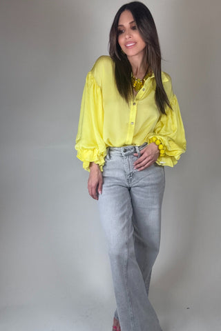 Yellow Puff Sleeve Button Down Top - Born To Glam
