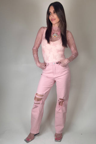 Mica Denim Pink Super High Dad Jean - Born To Glam