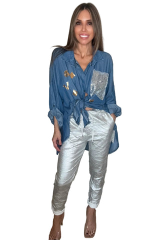 Metallic Silver Glam Jogger - Born To Glam