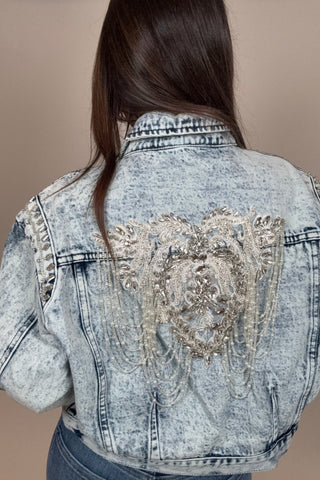 Beaded Acid Was Denim Jacket
