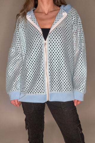 Metallic Crochet Zip Up Hoodie
