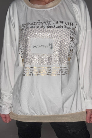 Gold Glitter Trim Long Sleeve Tee