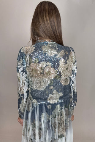 Navy Flower Sequin Duster
