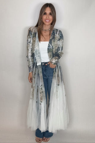 Navy Flower Sequin Duster