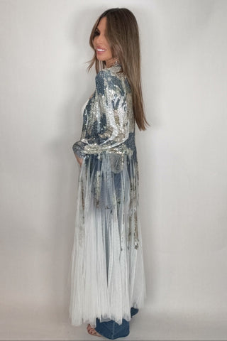 Navy Flower Sequin Duster
