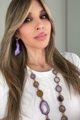 Purple and Amber Agate Gemstone Earrings - Born To Glam