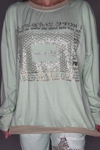 Gold Glitter Trim Long Sleeve Tee