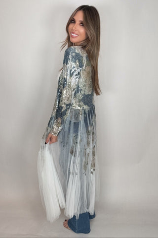 Navy Flower Sequin Duster