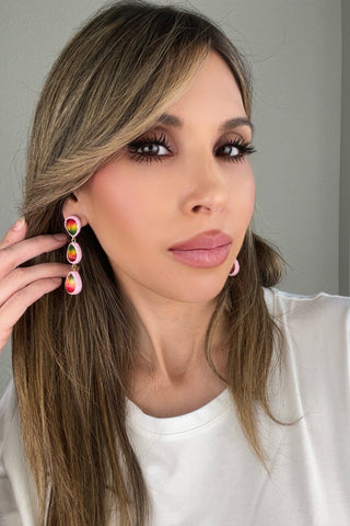 Teardrop Multicolor Gemstone Crystal Sterling Silver Triple Drop Earrings - Born To Glam