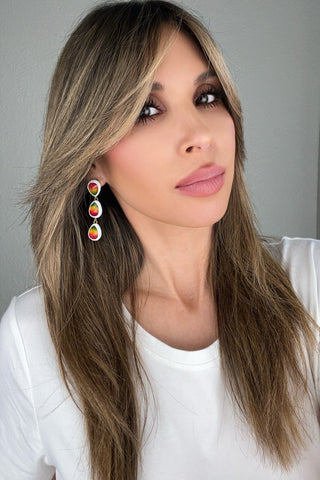 Teardrop Multicolor Gemstone Crystal Sterling Silver Triple Drop Earrings - Born To Glam