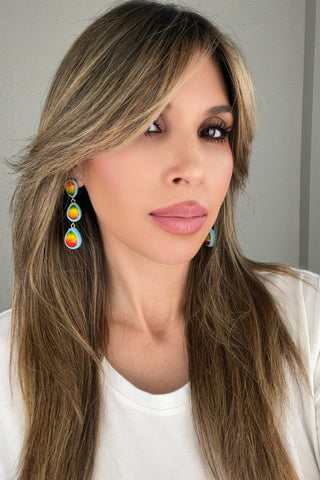 Teardrop Multicolor Gemstone Crystal Sterling Silver Triple Drop Earrings - Born To Glam