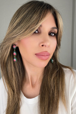 Teardrop Multicolor Gemstone Crystal Sterling Silver Triple Drop Earrings - Born To Glam