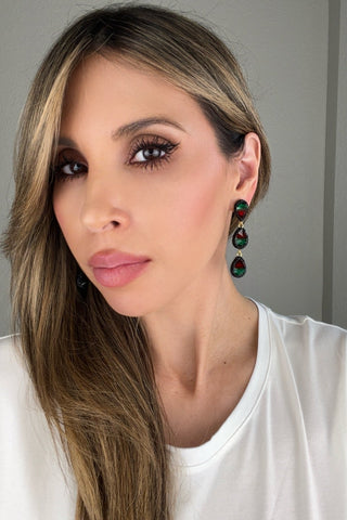 Teardrop Multicolor Gemstone Crystal Sterling Silver Triple Drop Earrings - Born To Glam