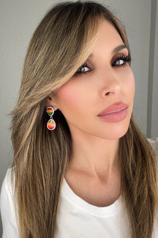 Teardrop Multicolor Gemstone Crystal Sterling Silver Double Drop Earrings - Born To Glam