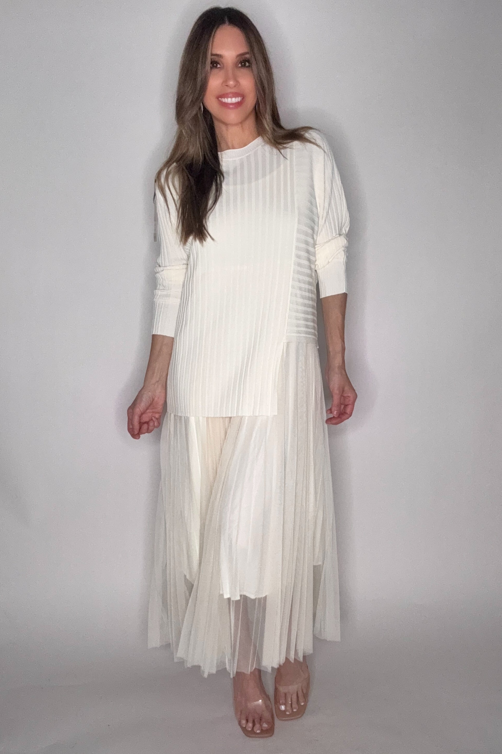 ivory chiffon maxi dress Oria Chiffon Maxi Dress - Ivory by Meshki