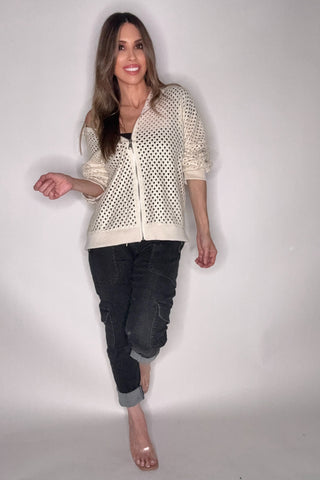 Metallic Crochet Zip Up Hoodie