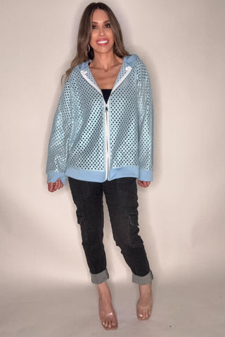 Metallic Crochet Zip Up Hoodie