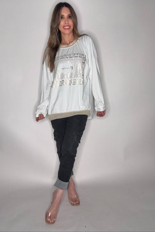 Gold Glitter Trim Long Sleeve Tee
