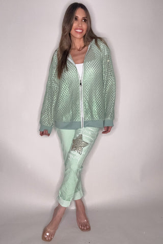 Metallic Crochet Zip Up Hoodie