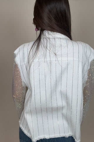 White Mesh Sleeve Denim Jacket - Born To Glam