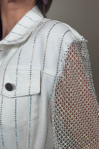 White Mesh Sleeve Denim Jacket - Born To Glam