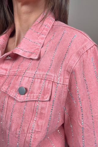 Pink Crystal Stripe Denim Jacket - Born To Glam