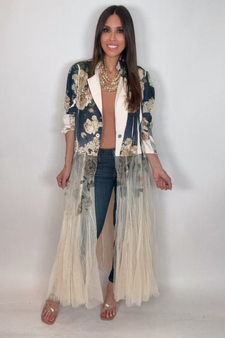 Navy Flower Cardigan Blazer - Born To Glam