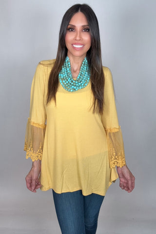 Mustard Tunic Top with Lace Sleeve - Born To Glam