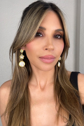 Brass Mother Of Pearl Dangle Earring - Born To Glam