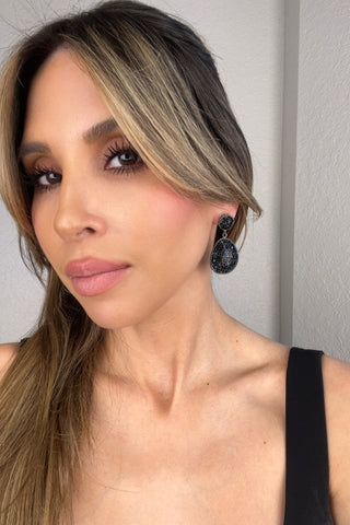 Oval Teardrop Black Crystal 925 Sterling Silver Drop Earring - Born To Glam