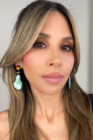 Green & Black Rainbow Agate Sterling Silver Earring - Born To Glam