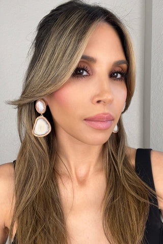 Golden Ivory Double Agate Sterling Silver Earring - Born To Glam