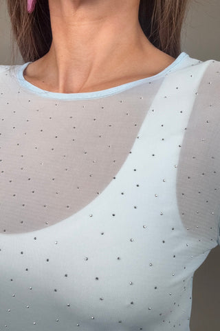 Blue Mesh Crystal Top - Born To Glam