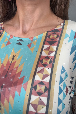 Turquoise Crystal Mesh Top - Born To Glam