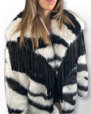 Zebra Faux Fur Fringe Coat - Born To Glam