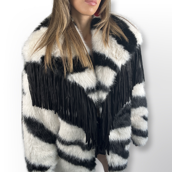 Zebra Faux Fur Fringe Coat