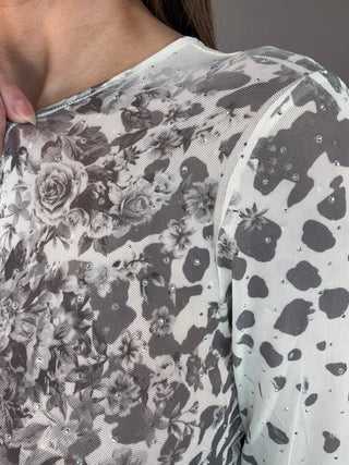 Sparkly Rose Mesh Top - Born To Glam